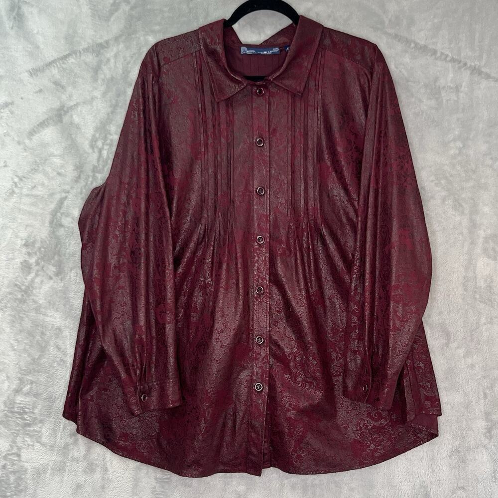 Susan Graver Plus Sz 2X Blouse Faux‎ Suede Plum Purple Textured Pintucked